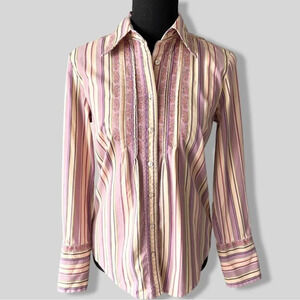 Robert Graham  Paisley Embroidered Striped Pleated Front Button Down Shirt